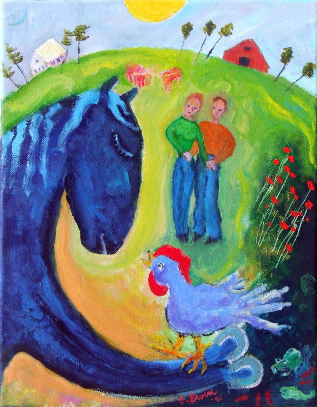 Blue Horse and Chicken by artist Craig Irvin